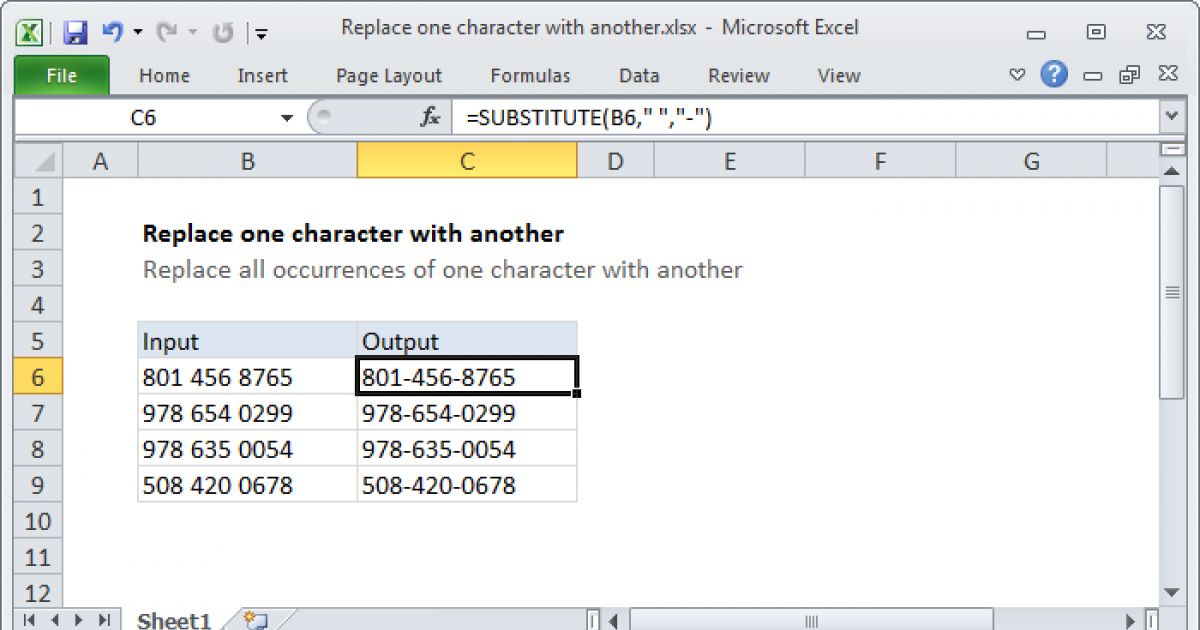 Replace One Character With Another Excel Formula Exceljet